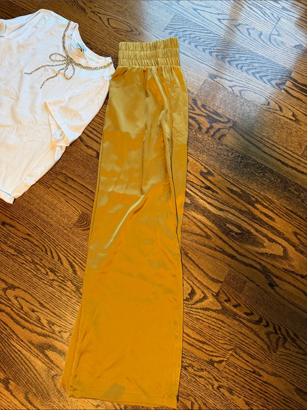 Sincerely Jules Goldenrod Yellow Wide-Leg Satin-Like Pants